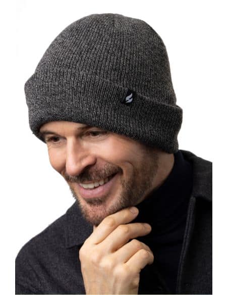 Men's Extra Warm Ribbed Lapel Beanie Heat Holders