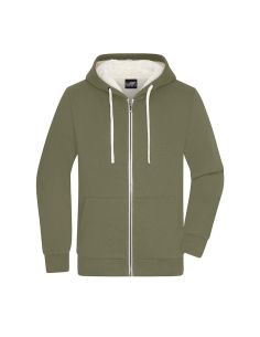 Sweatshirt à capuche hommme Zippé Doublé sherpa olive