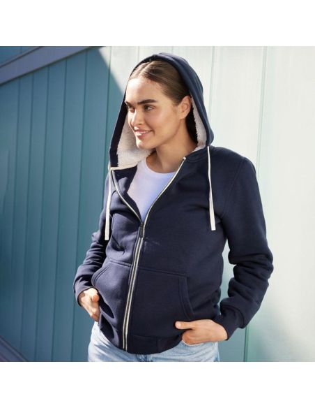 Hooded Zip-Up Sweatshirt for Women Sherpa-Lined