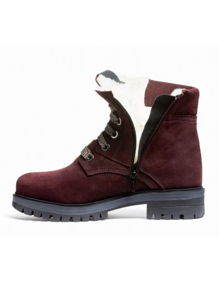 Bottines Canadiennes Femme Anfibio cuir doublées 100% Laine Naturelle Bordeaux