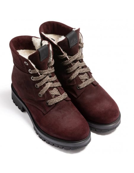 Bottines Canadiennes Femme Anfibio cuir doublées 100% Laine Naturelle Bordeaux