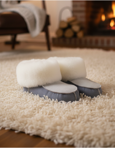 Shearling sheepskin slippers patchwork unisex ZFGRIS - Indoors cold floors