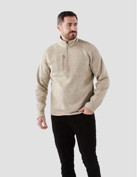 Beige Pull homme Avalante ¼-zip finition ultra-douce &amp; confort soigné