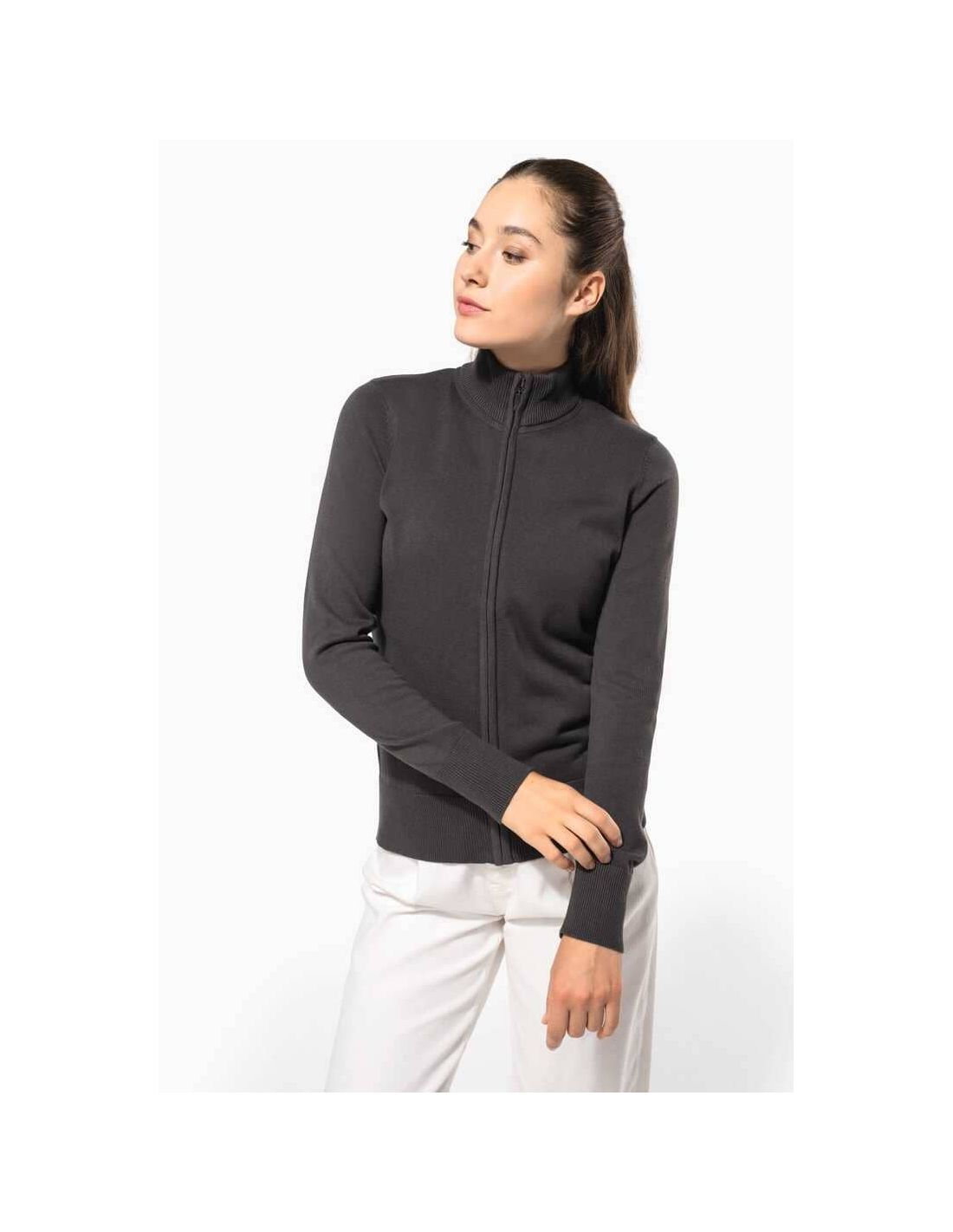 Cardigan zippé Femme col cheminée double épaisseur
