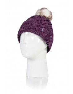 Bonnet torsadé à revers et pompon pour Femme Heat holders