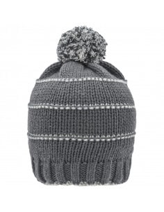 Striped beanie with knitted pompom lined with fleece for men