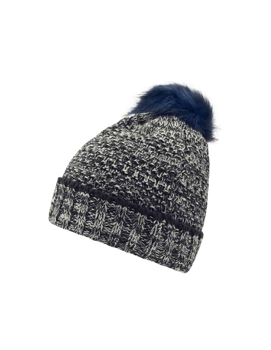 Bonnet femme pompon BH1 grosse maille double polaire hiver