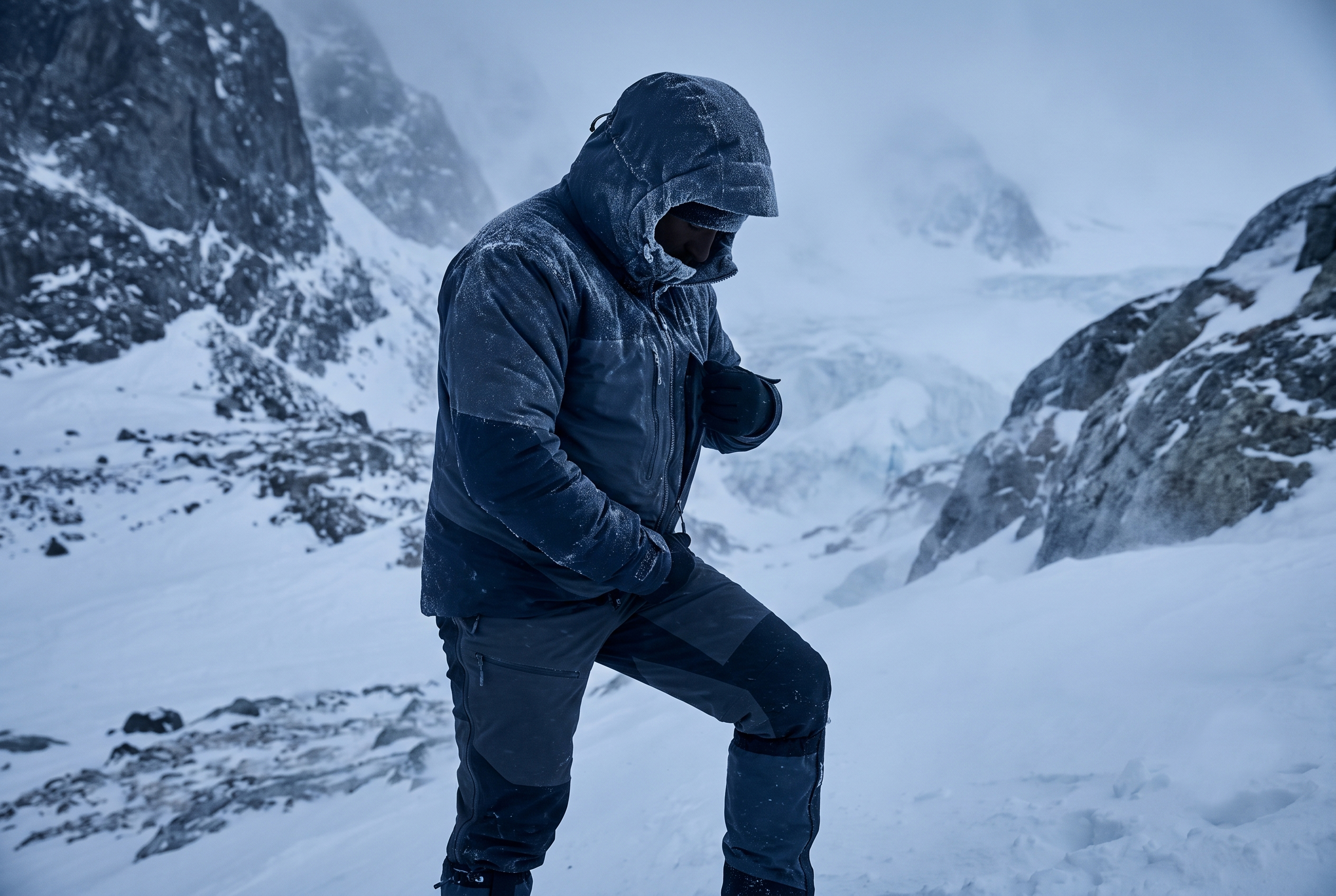 Grimpeur en conditions de grand froid